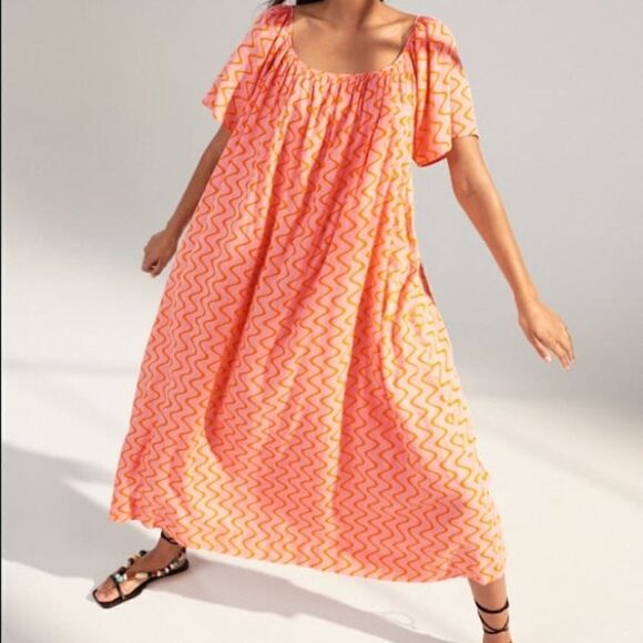 ZARA BOHO PRINTED CHEVRON MIDI DRESS - Picture 6 of 10